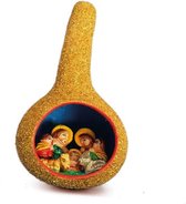 Kerstbal kalebas met kerststal, goud glitter