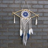 Macramé Dromenvanger - Bescherming - Boze Oog - Wit, Grijs & Blauw - 52x1x69cm