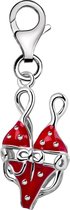 Quiges – 925 - Zilver – Charm - Bedel - Hanger - 3D Bikini Setje Rood - met – sterling - zilver - karabijnslot - geschikt - voor - Zinzi, Thomas – Sabo - Ti Sento - Bedelarmband HC332