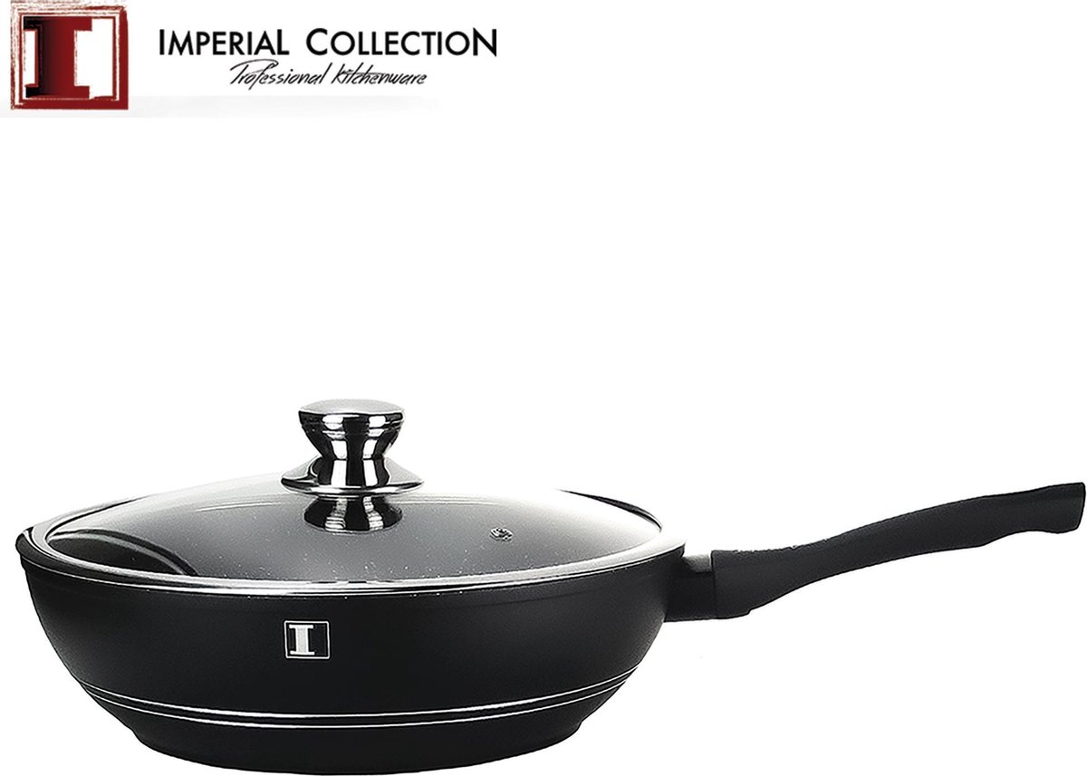 Imperial Collection: Gegoten Wokpan Met Marmercoating En Deksel - ⌀ 30cm  - Wokpan Met Deksel - PFOA / LOOD-vrij - Imperial Collection