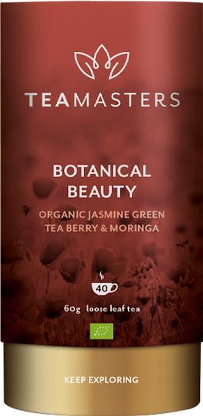 Foto: Teamasters botanical beauty 60g biologische losse thee jasmijn thee groene thee moringa thee kerst winter