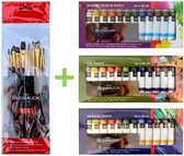 47-delig Hobbyverfpakket met bijhorende professionele 10-delige penselen set- verfset - 3 x 12 verschillende kleuren Acrylverf / Waterverf / Olieverf - hobby - kinderen - verven -