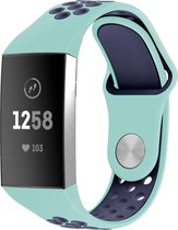 Siliconen Smartwatch bandje - Geschikt voor  Fitbit Charge 4 sportband - aqua/donkerblauw - Maat: S - Horlogeband / Polsband / Armband