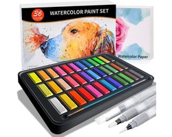 Professionele aquarelverf set met 36 kleuren en water brush pennen