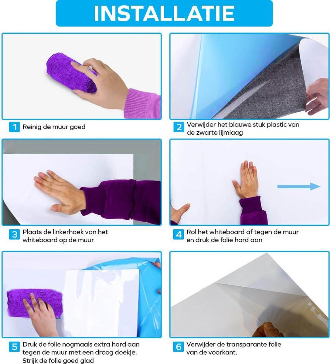 Brute Strength - Magnetisch Whiteboard (60x90 cm) Folie Zelfklevend met wisser - Weekplanner magneten en marker thumbnail 2