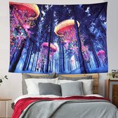 Ulticool - Kwallen Bos Natuur Psychedelisch Fantasy - Wandkleed - Tapestry Decoratie - Magic Glow in the Dark - Fluor Neon - 200x150 cm - Groot wandtapijt - Poster