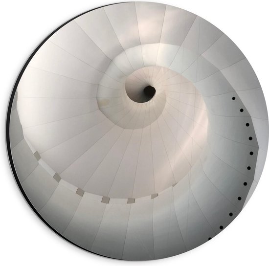 Dibond Wandcirkel - Witte Spiraal - 20x20cm Foto op Aluminium Wandcirkel (met ophangsysteem)