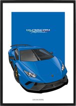 Lamborghini Huracan Donkerblauw op Poster - 50 x 70cm - Auto Poster Kinderkamer / Slaapkamer / Kantoor