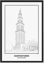 SKAVIK Martinitoren - Groningen Poster met houten lijst (zwart) 30 x 40 cm