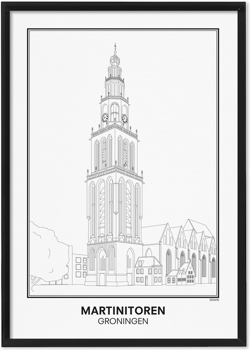 SKAVIK Martinitoren - Groningen Poster met houten lijst (zwart) 30 x 40 cm