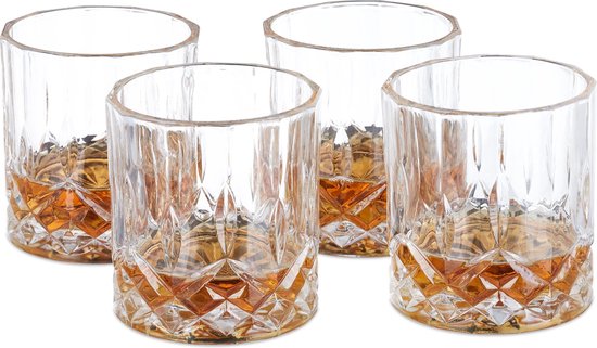 Relaxdays Whiskyglazen set 4 stuks whiskeyglazen kristalglas 200 ml  whiskyglas | bol.com