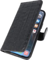 Bestcases Krokodil Handmade Leer Booktype Hoesje - Portemonnee Wallet Cases - Lederen Telefoonhoesje voor iPhone 12 - iPhoen 12 Pro - Zwart