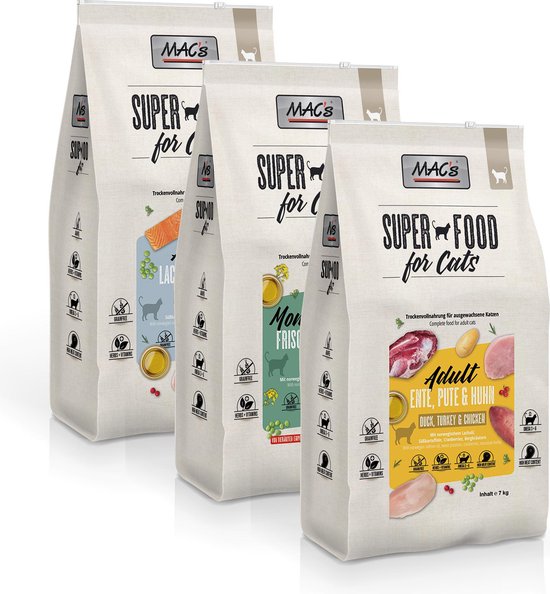 MAC’s Superfood Kattenvoer mixpakket - Kattenbrokken 3 x 7 kg + kattensnoepjes