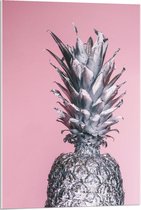 Acrylglas - Zilvere Ananas met Roze Achtergrond - 60x90cm Foto op Acrylglas (Met Ophangsysteem)