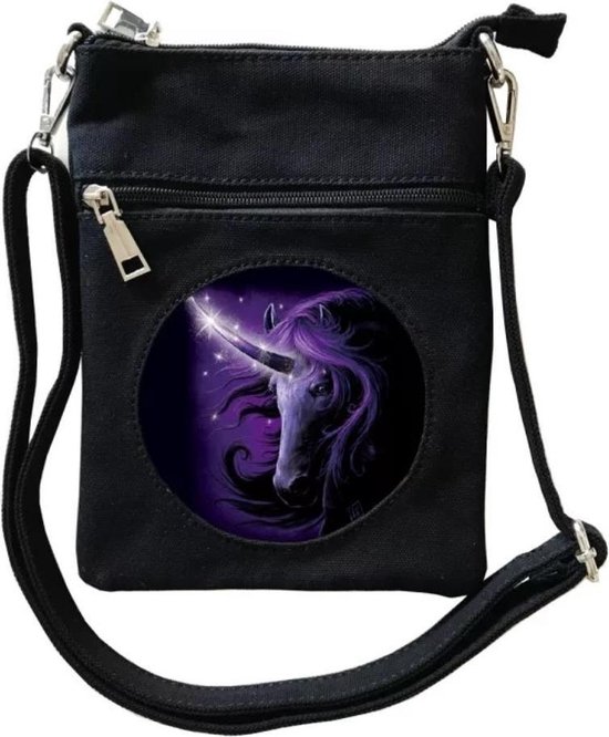 SheBlackDragon schoudertas met 3D afbeelding Black Magic Unicorn
