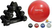 Tunturi - Fitness Set - Dumbbell Opbergrek incl 2x 1 t/m 3 dumbbells  - Gymball Rood 65 cm