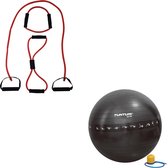 Tunturi - Fitness Set - Tubing Set Rood - Gymball Zwart met Anti Burst 90 cm