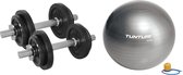 Tunturi - Fitness Set - Halterset 20 kg incl 2 Dumbbellstangen  - Gymball Zilver 55 cm