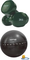 Tunturi - Fitness Set - Vinyl Dumbbell 2 x 2 kg  - Gymball Zwart met Anti Burst 55 cm