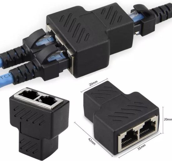 Jumalu Netwerk kabel splitter (RJ45/ISDN) - Zwart - Ethernet splitter - Split 1 kabel naar 2 kabels - netwerk kabel splitter - splitter netwerkkabel - lan splitter - Jumalu