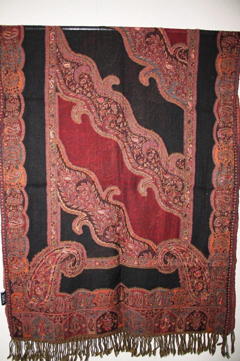 1001musthaves.com Wollen dames sjaal zwart met bordeauxrood 70 x 180 cm
