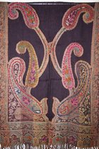 1001musthaves.com Wollen dames sjaal donker paars met kleurrijk borduurwerk 70 x 180 cm