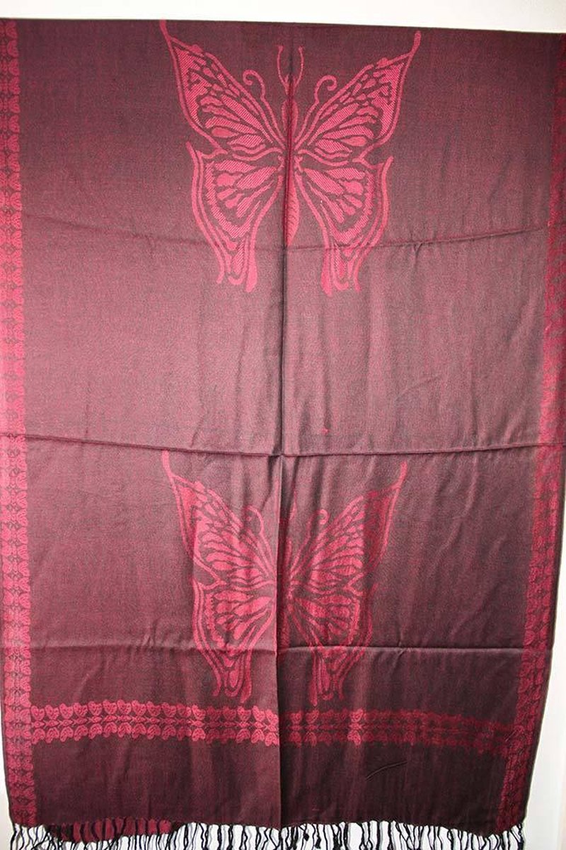 Vlinder viscose dames sjaal bordeaux zwart 70 x 200 cm