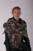 1001musthaves.com Legergroen met lila wollen dames sjaal met franje 70 x 180 cm