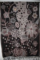 1001musthaves.com Wollen dames winter sjaal zwart bruin antraciet beige taupe met bloemmotief en borduurwerk 70 x 180 cm