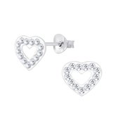 Joy|S - Zilveren hart oorbellen - 8 x 7 mm - kristal