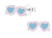 Joy|S - Zilveren hartjes zonnebril oorbellen 12 x 5 mm roze blauw