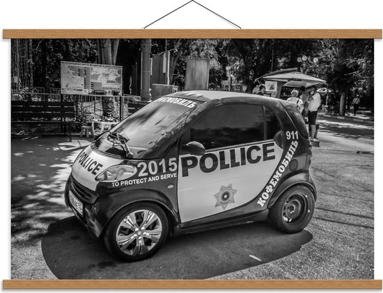 Foto: Schoolplaat kleine politie auto zwart wit 90x60cm foto op textielposter wanddecoratie op schoolplaat 