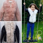 Leather look imitatie bontjas - zwart - kinderjas - kinderjas met bont - lederen kinderjas