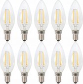 Kaarslamp E14 - 10 stuks | LED 4W=40W traditioneel licht | warmwit filament 2700K - 230 Volt