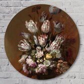 Muurcirkel ⌀ 60 cm - Hans Bollongier | Stilleven met bloemen, 1639 - Aluminium Dibond - Bloemen en Planten - Rond Schilderij - Wandcirkel - Wanddecoratie