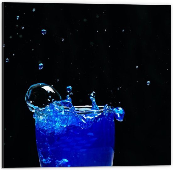 Dibond - Blauw Klotsend Glas - 50x50cm Foto op Aluminium (Wanddecoratie van metaal)