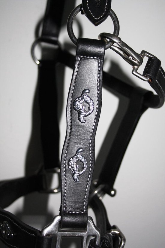 Licol D'exposition En Cuir Noir Avec Raccords Argent - Pour Tous Chevaux