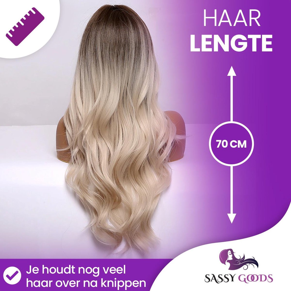 SassyGoods As Blonde Pruik - Pruiken Dames Lang Haar - Wig - Wasbaar - Verstelbaar - Blond - 70 cm — afbeelding 3