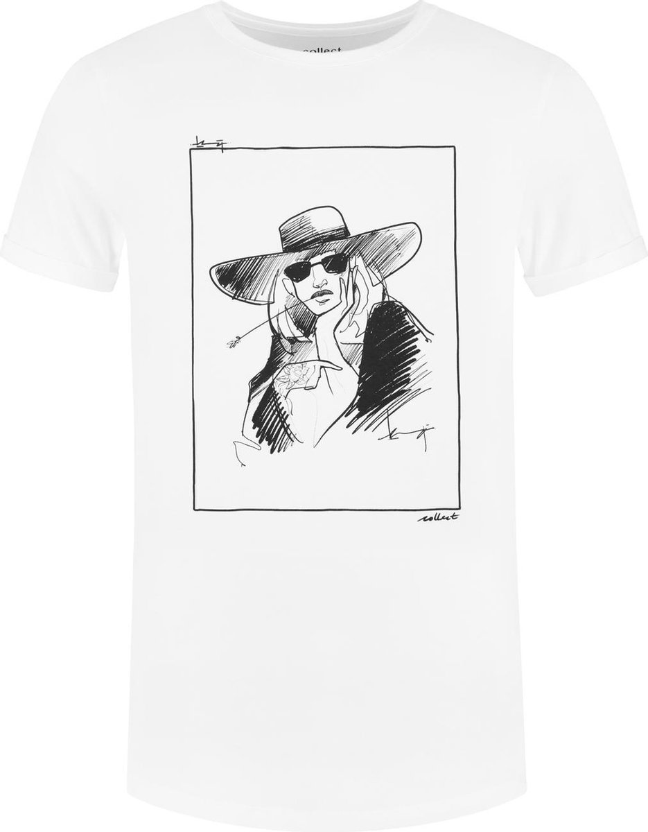 Collect The Label - Vrouw Hoed Tekening T-shirt - Wit - Unisex - XXL
