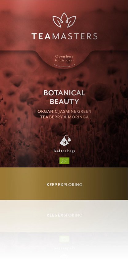 Foto: Teamasters botanical beauty 8 x 14 theezakjes biologische thee jasmijn thee groene thee moringa thee theebes ijsthee zomer