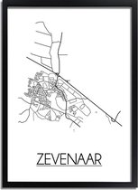 Zevenaar Plattegrond poster A2 + fotolijst zwart (42x59,4cm) - DesignClaud