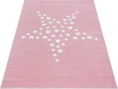 KinderTapijt Ster Desing Roze-Wit kleuren