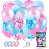 Fissaly® 60 Stuks Gender Reveal Baby Shower Ballonnen - Decoratie Boy or Girl Party - Feestpakket Versiering – Geslachtsbepaling Jongen & Meisje – Zwangerschap Aankondiging