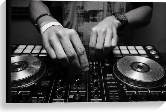 Canvas  - Dj Set Zwart - Wit - 60x40cm Foto op Canvas Schilderij (Wanddecoratie op Canvas)