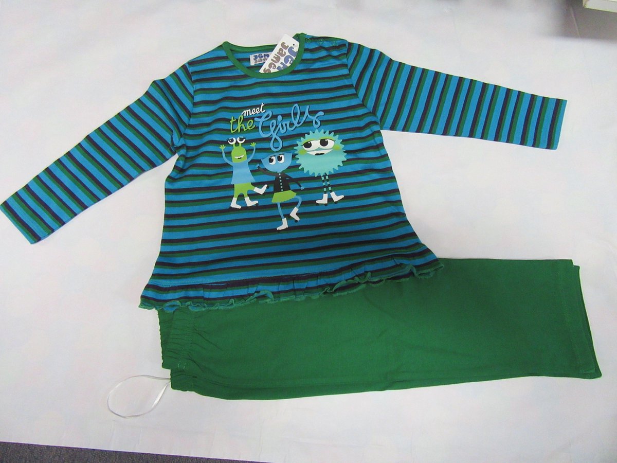 Wiplala Jen & James - Pyjama - Meisje - Katoen Streep groen - 4 jaar 104 groen , blauw