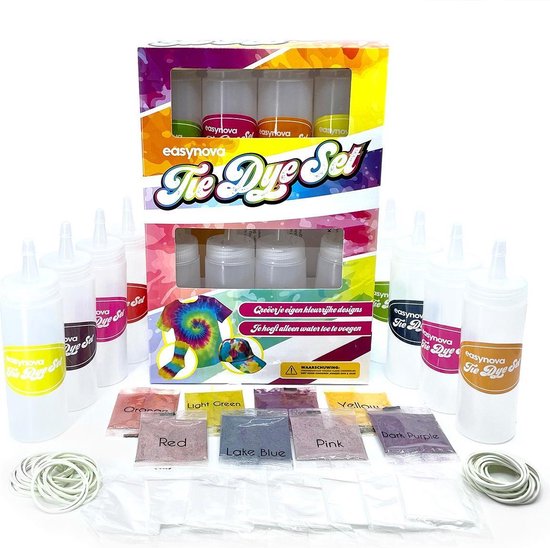 Complete Tie Dye Set - Tie Dye Kit Verf - 8 kleuren - Batik Verf - Wasmachinetextielverf