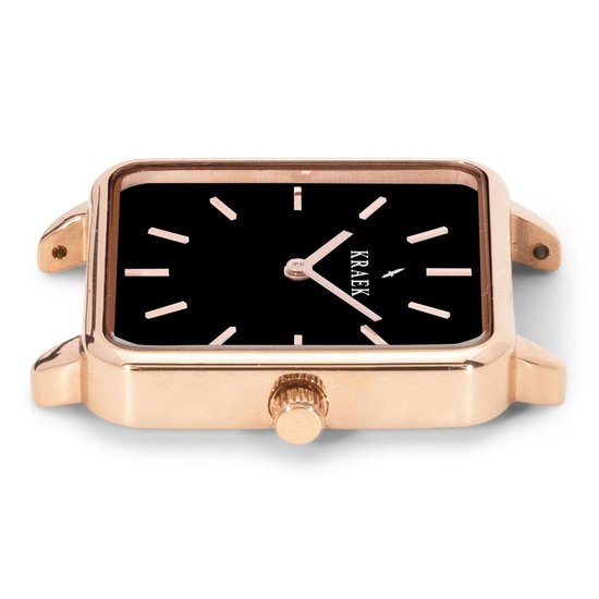 KRAEK Fay Rosé Goud Zwart 28 mm | Dames Horloge | Rosé Goud Mesh horlogebandje | Vierkant | Minimaal Design