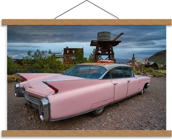 Schoolplaat – Roze Auto - 60x40cm Foto op Textielposter (Wanddecoratie op Schoolplaat)
