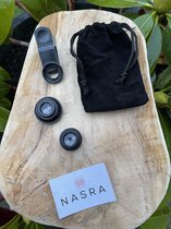 Nasra- Universeel Smartphone Lens- 3 opzetstukken- Fish eye - 0,67x wide - Macro