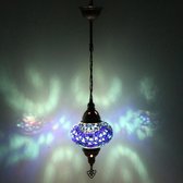 Hanglamp - Mozaïek Lamp - Oosterse Lamp - Turkse Lamp - Marokkaanse Lamp - Ø 19 cm - Hoogte 53 cm - Handgemaakt - Authentiek - Blauw